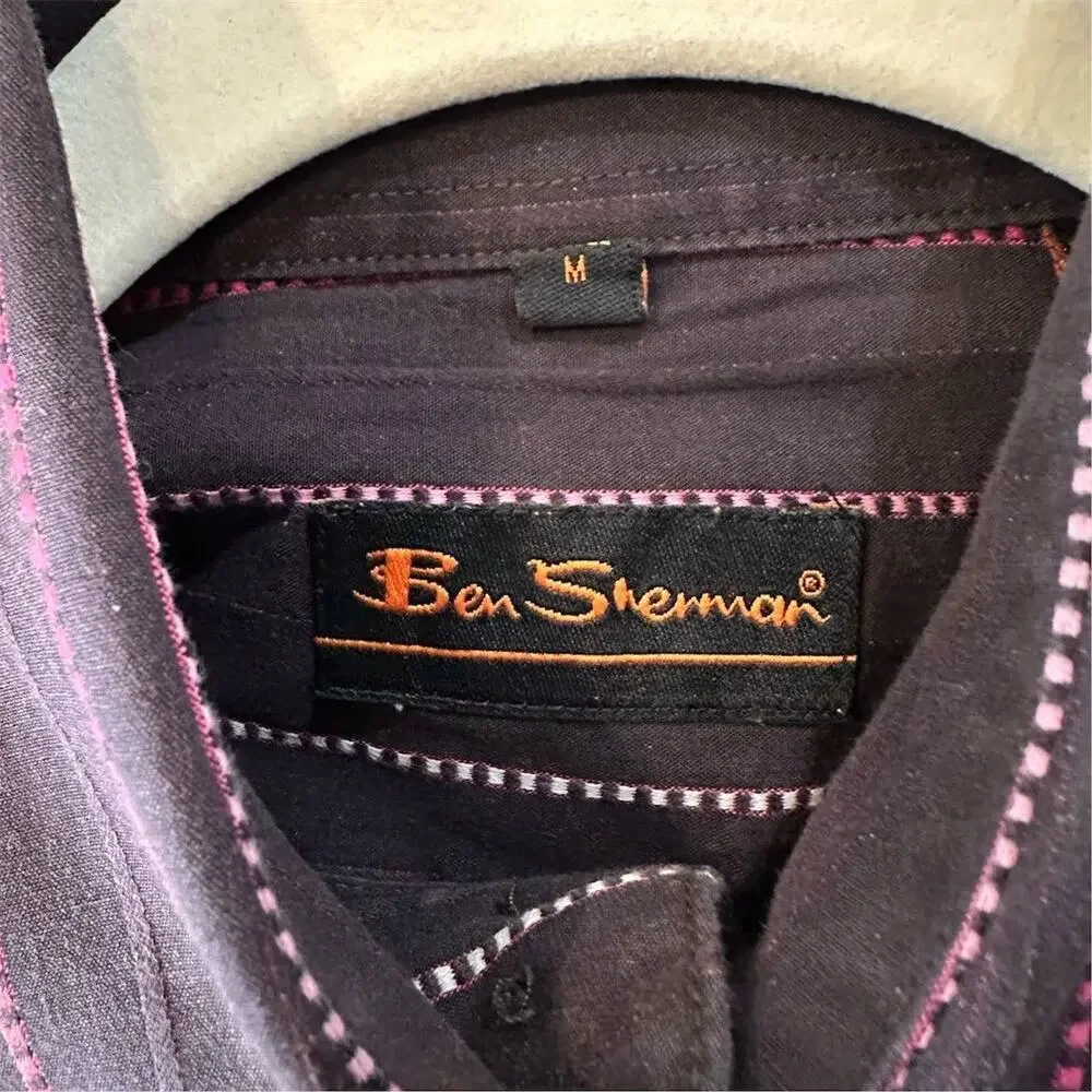 Ben Sherman Men's M purple Red Striped Long Sleeve Button-Up Shirt - Picture 3 of 9